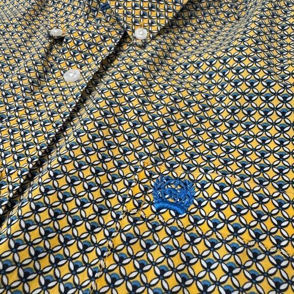 Cinch Mens Western Button Down Long Sleeve Geometric Size MED Rodeo Yellow Blue - Picture 2 of 6